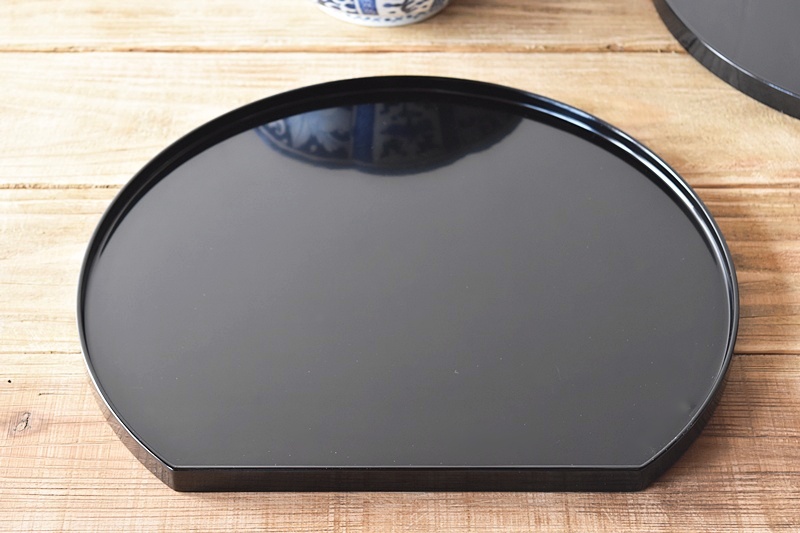 天然木製漆塗 輪島塗 黒塗り半月盆 5客セット - 生活骨董と古布の