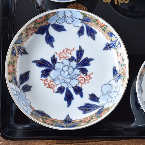 古伊万里 染錦風景画五寸皿5枚セット なます皿 アンティーク骨董品 古