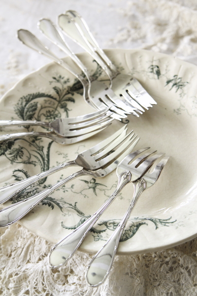 アンティークシルバーケーキフォーク 小花 リボン フランス 201707120