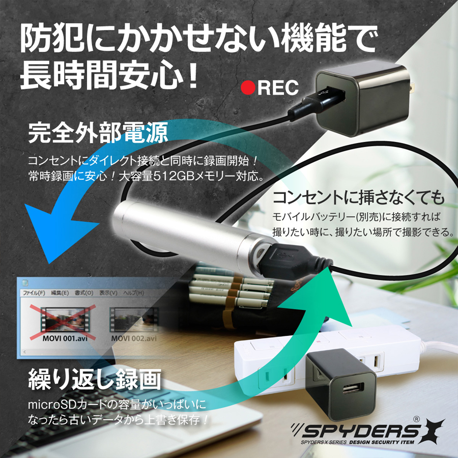 M-973 | フルHD録画対応USB-ACアダプター偽装小型カメラ【レンズ隠し