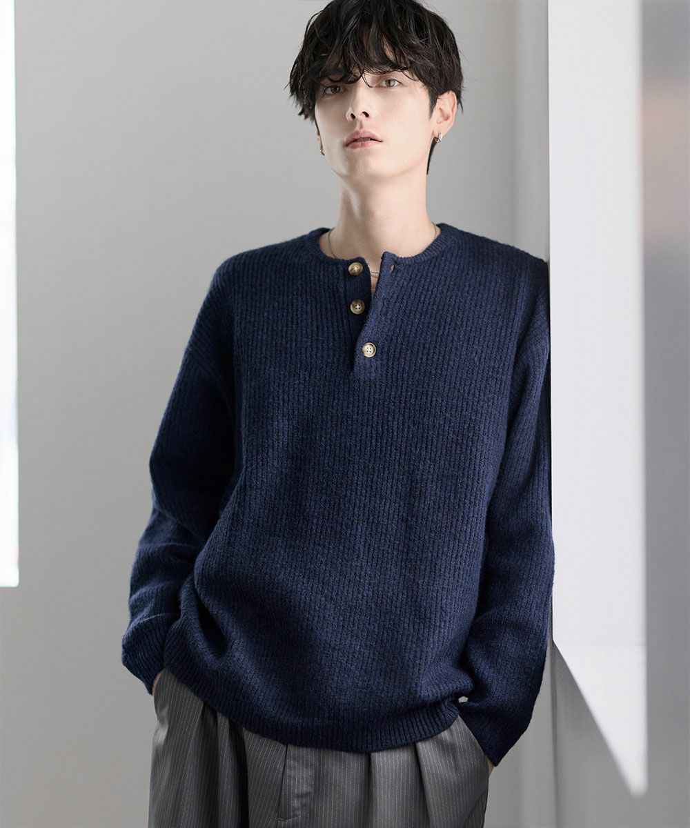 ASTRONOMY/片畦ルーズサイズヘンリーネックニット | ASTRONOMY