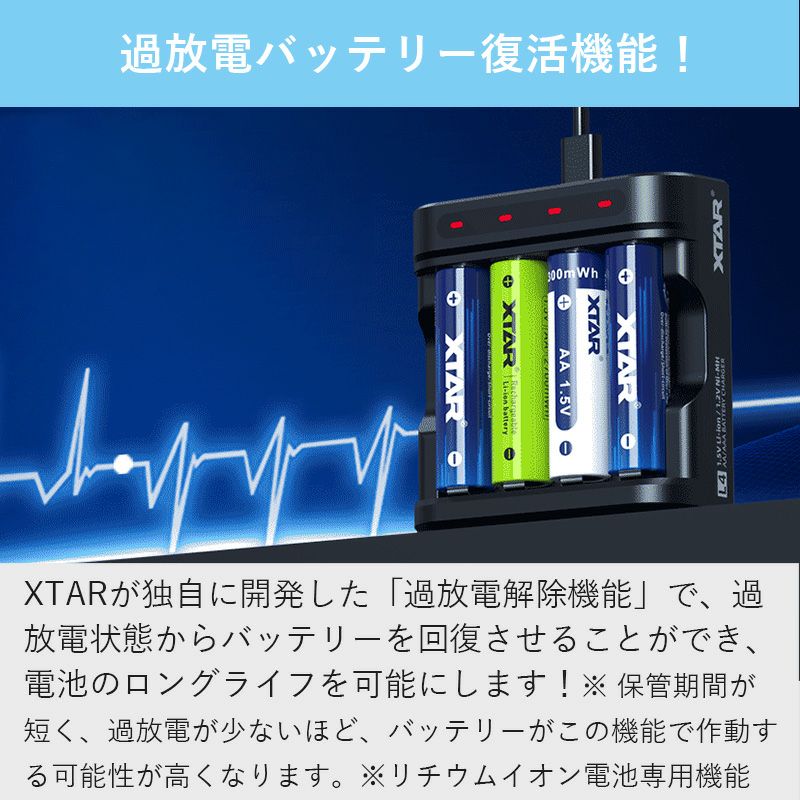単3 単4 リチウムイオン 電池 急速 充電器 XTAR L4 エクスター