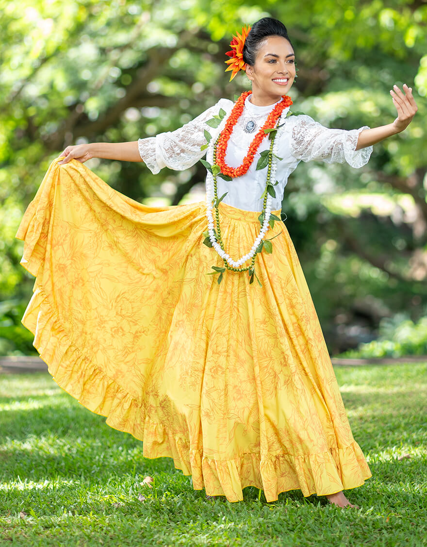 クラシカルフレアスカート（プロテア）イエロー – 【公式】フラダンス