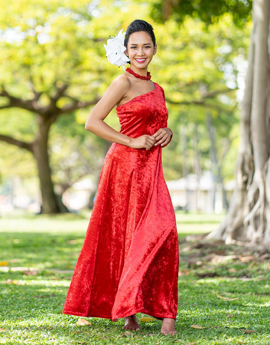 ワンスリーブシャイニーベロアドレス（レッド） – 【公式】フラダンス