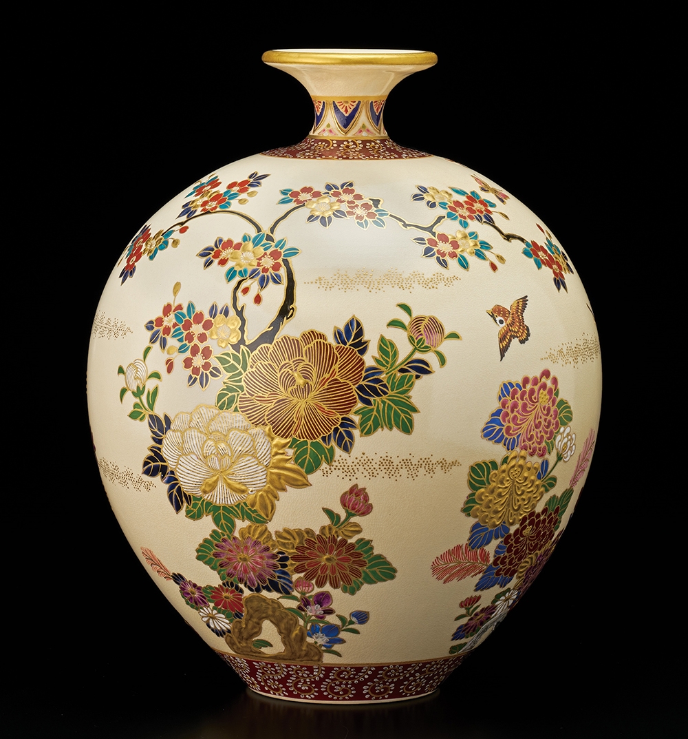 福元弘信『 薩摩金襴手草花文花瓶』 | 陶芸作品 | 日経アート