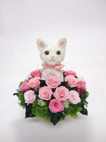 猫のトピアリープリザーブドフラワーアレンジ | 動物トピアリー作品集