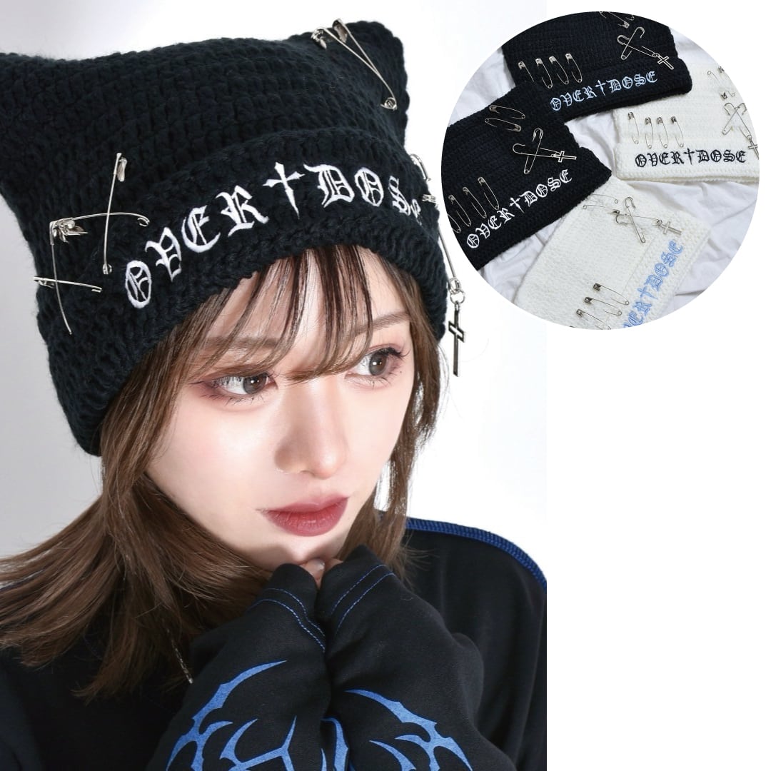 サブカルロゴ刺繍☆ネコ耳PINニット帽 | VOLCAN&APHRODITE