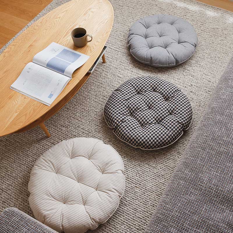 8a-Hatia-ハチア】コットン&リネンの厚手チェアパッド / ラウンド
