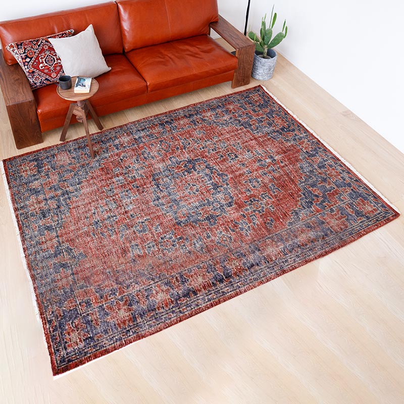 ヴィンテージ風ラグ ウール100％の赤い絨毯 [DP01ダークレッド] | ボー