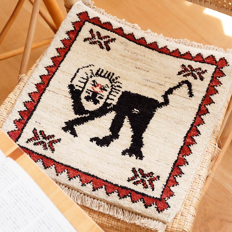 ライオンラグ】厚み約13mm｜ウール100％の手織りシートクッション