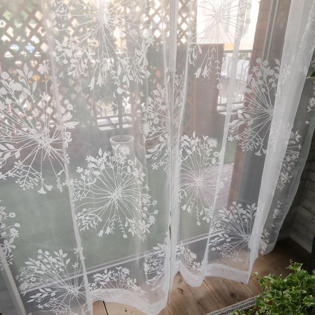 円形の花柄がオシャレにお部屋を演出！洗える日本製レースカーテン