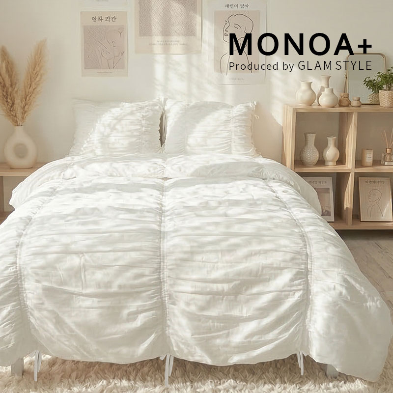 MONOA+シリーズ】ギャザーとリボンがかわいい掛け布団カバーと枕カバー