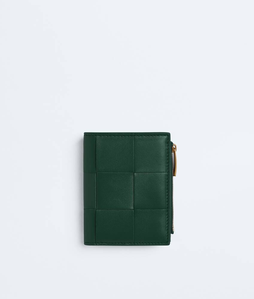 Women's Cassette Small Bi-Fold Wallet in Emerald green | Bottega