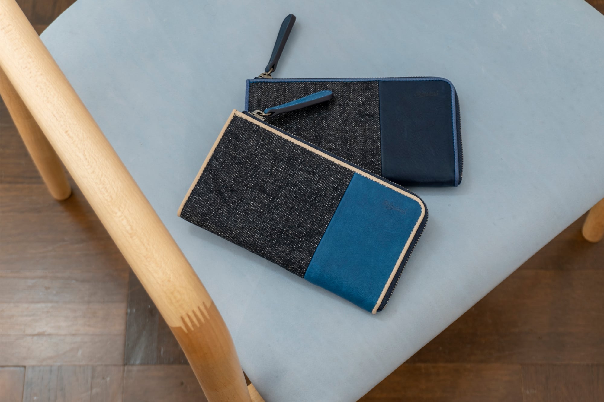 Denim × SUKUMO Leather Ltype Zip Wallet : セルビッチデニム使用