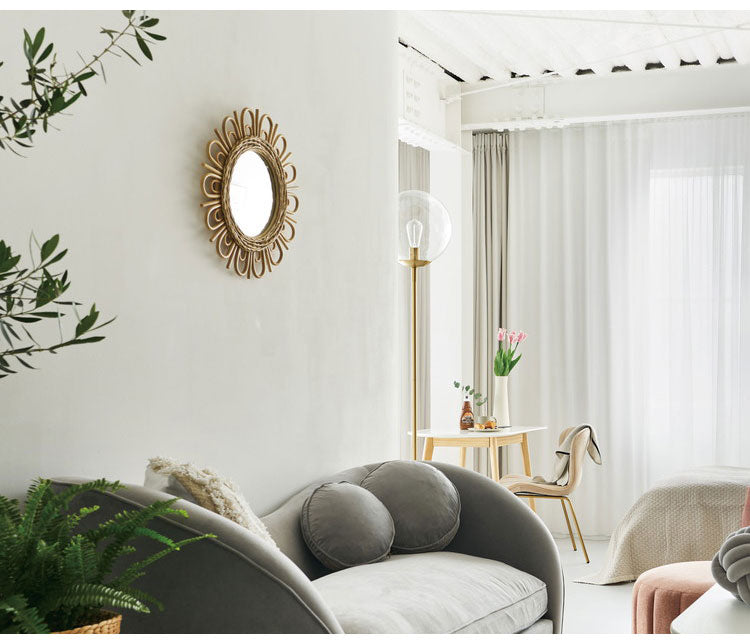 ラタンミラー ミラー 鏡 姿見 壁掛け ウォールミラー スタンド 丸型 円