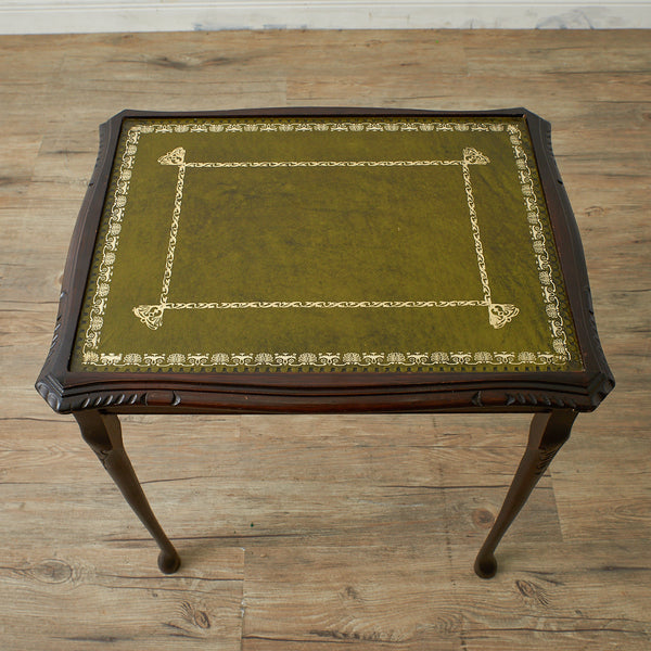 英国アンティーク ガラス天板 レザートップ ネストテーブル #35428