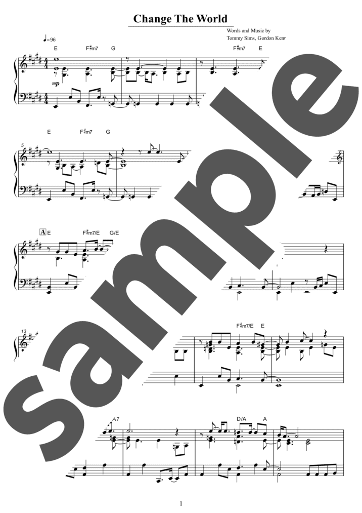 ピアノ楽譜】Change the World / エリック・クラプトン（弾き語り