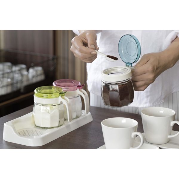 セーブ・インダストリー ガラス製カラフル調味料カップ 3P (スプーン