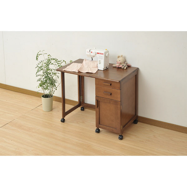 YAMAZEN 天然木折りたたみデスク 片袖机 ブラウン 幅830×奥行510×高さ