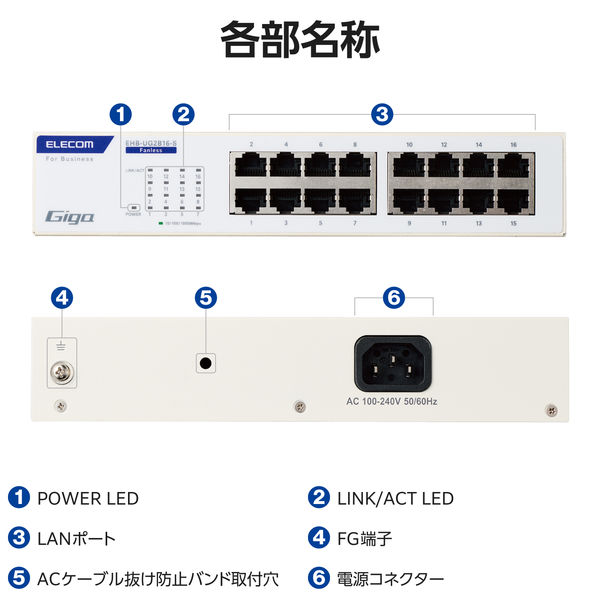 スイッチングハブ 16ポート ギガ LANハブ 電源内蔵 ループ防止 3年保証