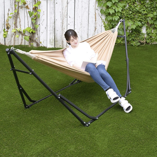 YAMAZEN 自立式ハンモック 高さ2段階 折りたたみ式 工具不要 ベージュ