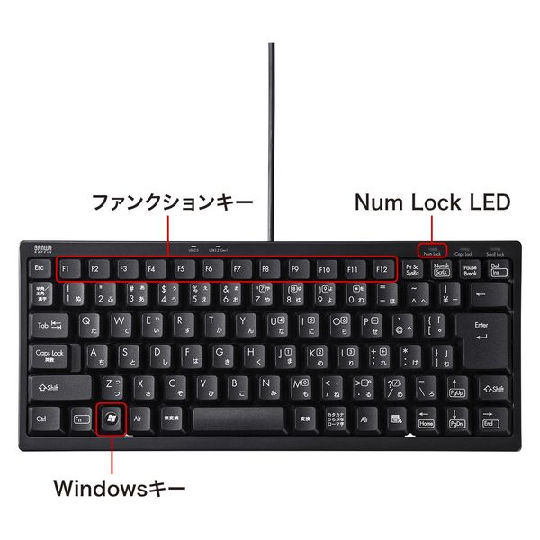サンワサプライ USBハブ付コンパクトキーボード SKB-KG3UH3BK 1個
