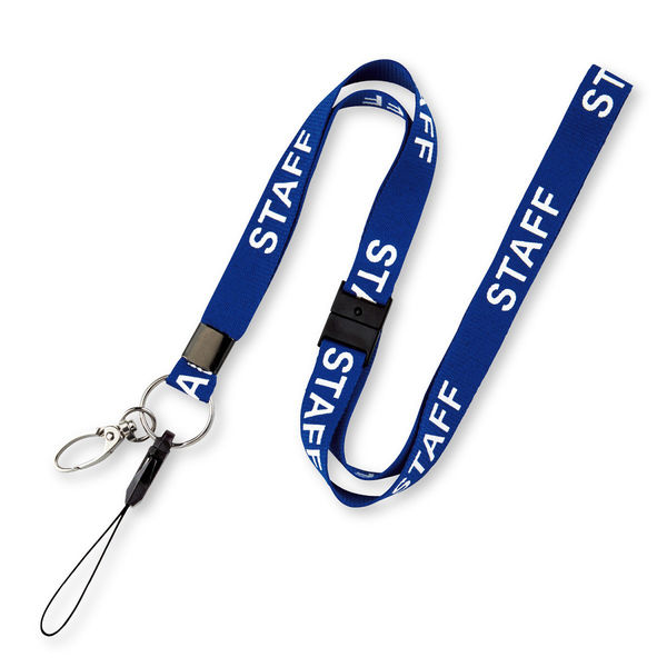 ネックストラップ 「STAFF」文字入り 15mm幅 金属フック・脱着マツバ