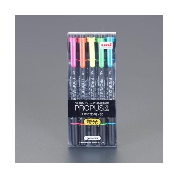 エスコ 5本組 蛍光ペンセット EA765MH-15A 1セット(15セット:1セット