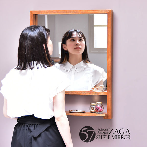 軒先渡し】B.Bファニシング ZAGA 棚付き壁掛けミラー 幅570×高さ735mm