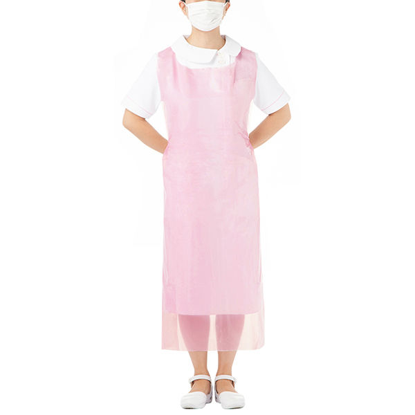 リーブル メディローブ ポリエチ袖なしエプロン ピンク M-85 1箱（50枚