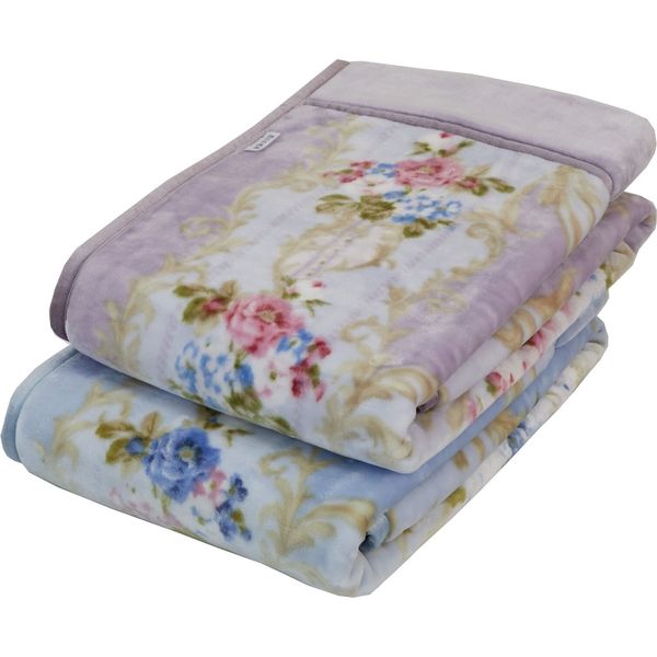 西川 衿付き2枚合わせ毛布 花柄 2色組 a26241 1セット(2色組)（直送品