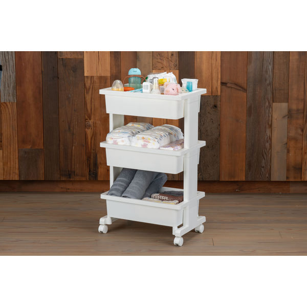 JEJアステージ リセスタイル モバイルワゴン3段 ホワイト 幅450×奥行