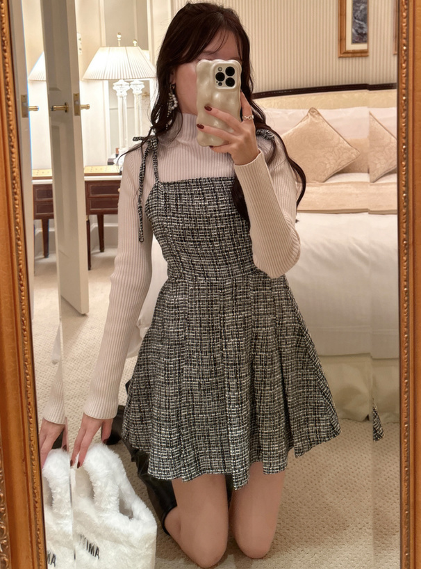 ショルダーリボンツイードキャミミニワンピース[dk1312] | レディース