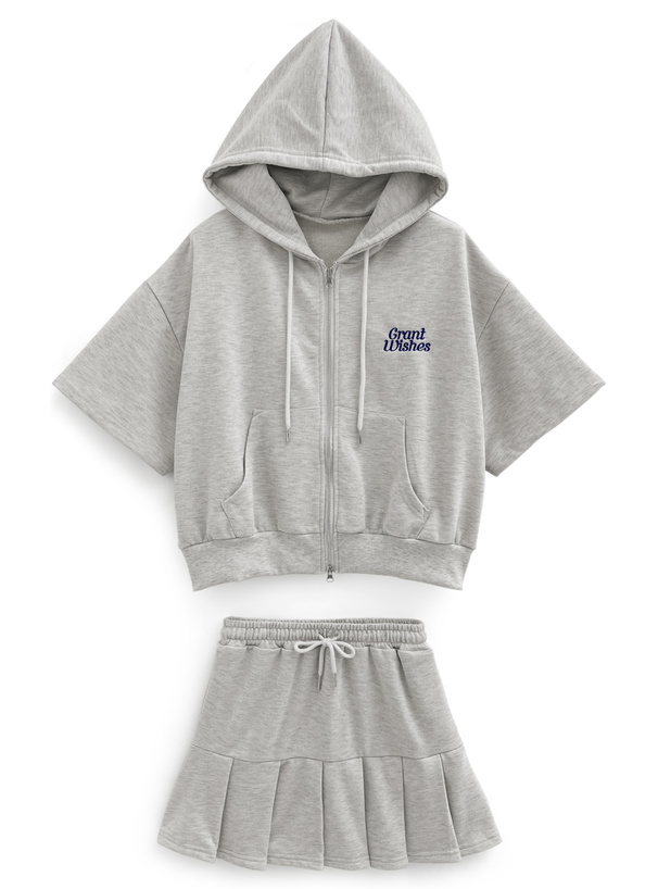 パーカー×プリーツミニスカートスウェットセットアップ[fu166