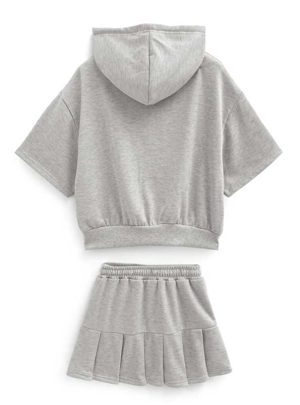 パーカー×プリーツミニスカートスウェットセットアップ[fu166