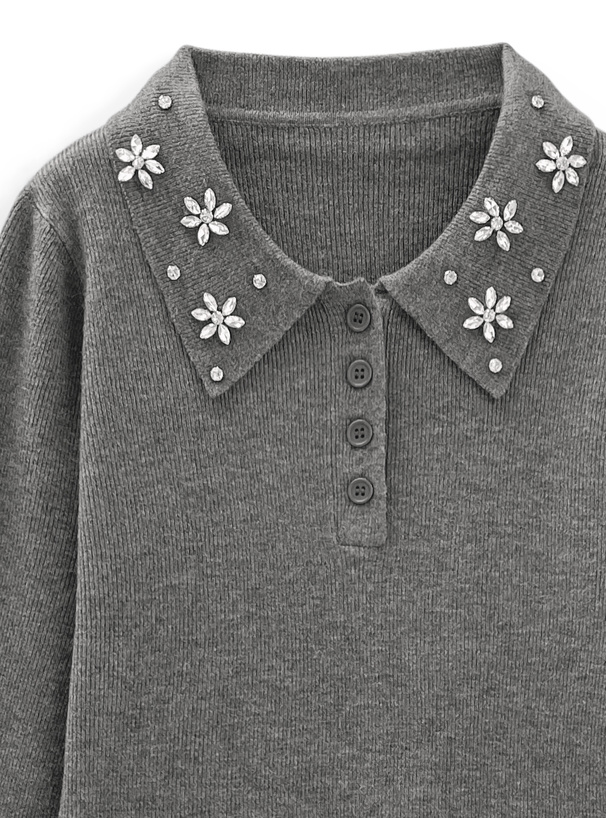 ビジューフラワーポロシャツxショートパンツニットセットアップ[jm014