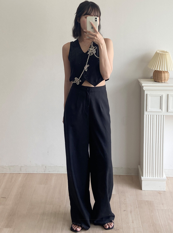 ショート丈ジレ×スラックスパンツセットアップ[nk67] | レディース