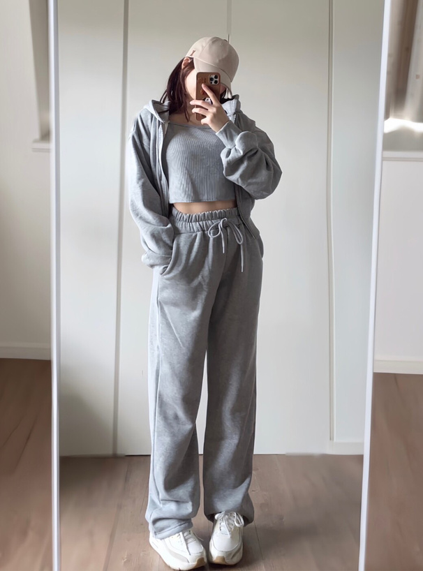 ジップパーカー×キャミ×ワイドパンツ裏起毛セットアップ[pm229