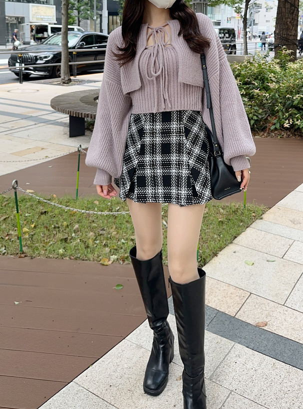 インパン裏地付きツイードチェックミニスカート[tu891] | レディース