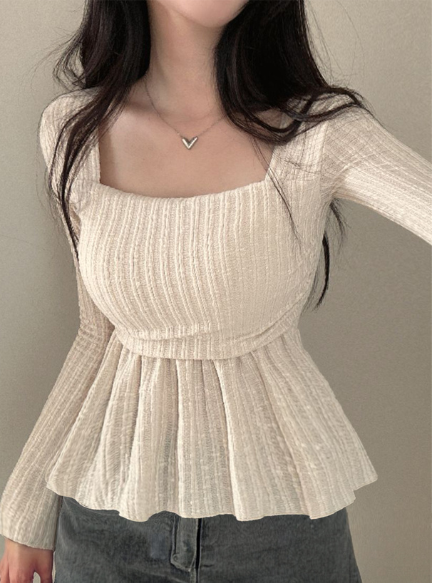 スクエアネックフレアリブトップス[yz656] | レディースファッション