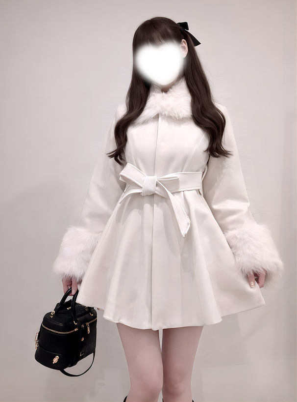 ファーティペット・リボンベルト付きフレアコート[ze931] | レディース