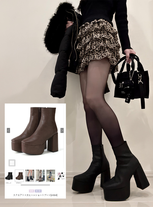 スクエアトゥ太ヒールショートブーツ[zr664] | レディースファッション