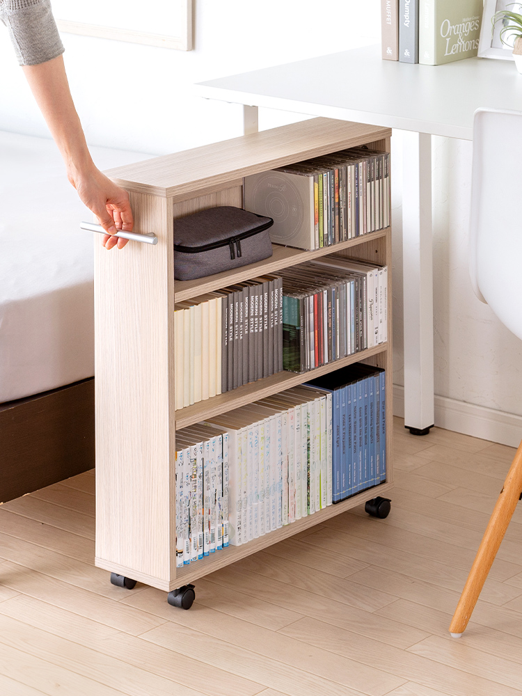 キャスター付き木製本棚 スリム型 3段 2点セット 【公式通販】