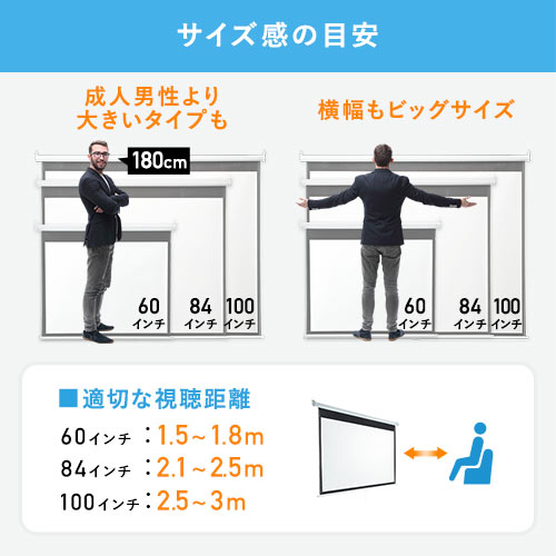 84インチ 吊り下げスクリーン／4:3／ロール式／引き出し収納で省スペース