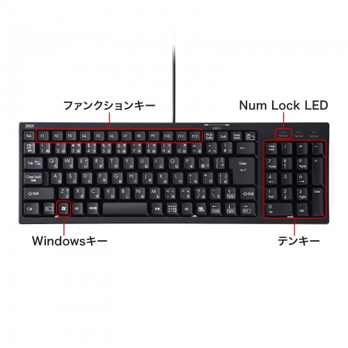 SKB-KG2UH2BK【USBハブ付コンパクトキーボード】USB2.0ハブを2ポート