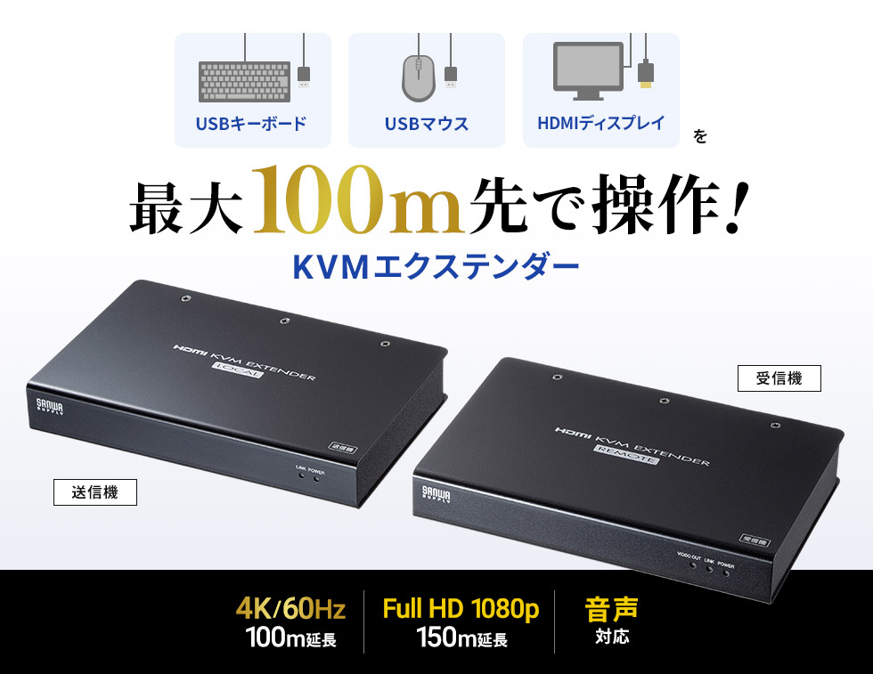 VGA-EXKVMHU2【KVMエクステンダー（HDMI・USB用）】LANケーブル1本で4K