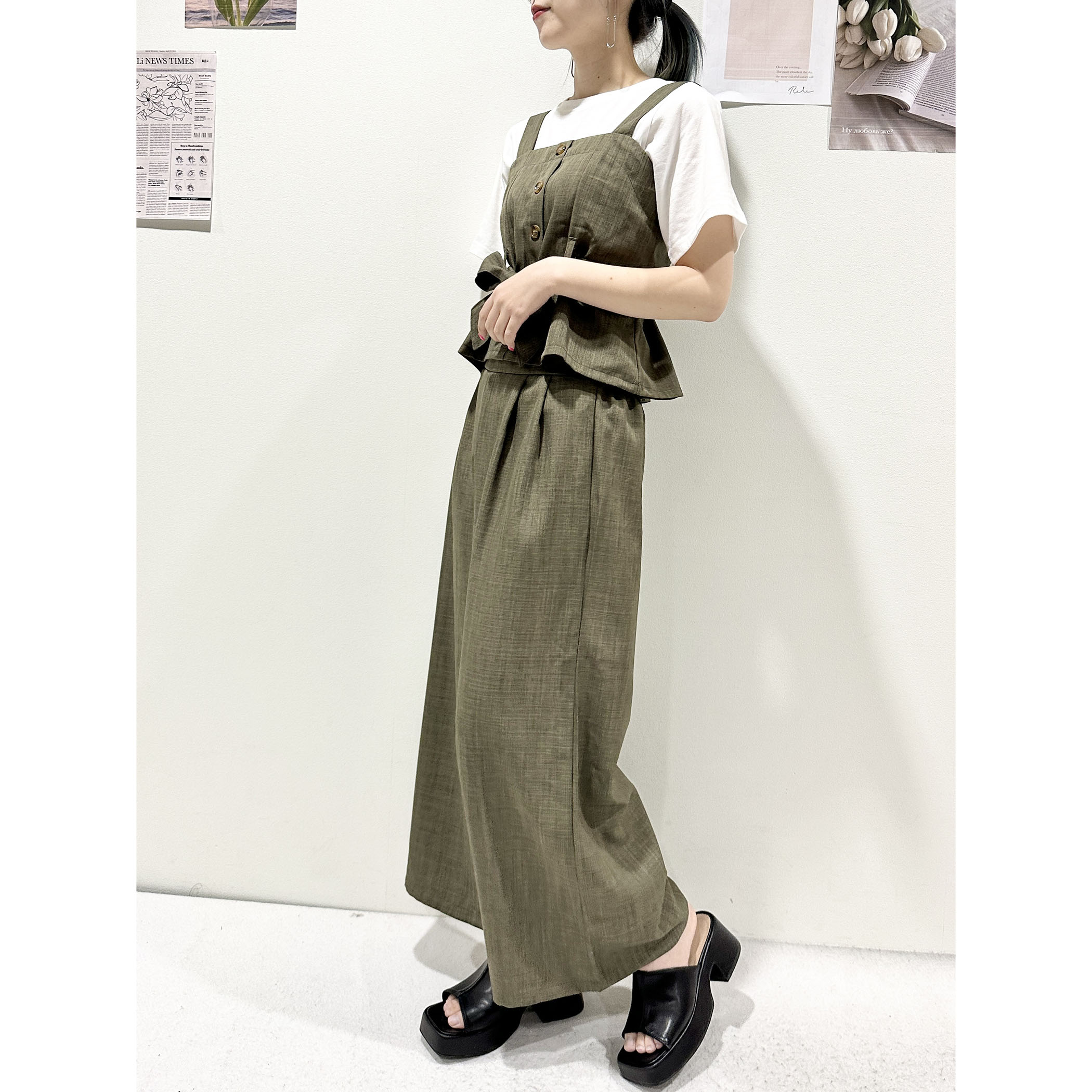 ウエストリボンビスチェ×ワイドパンツ インナー3点SET｜セットアップ