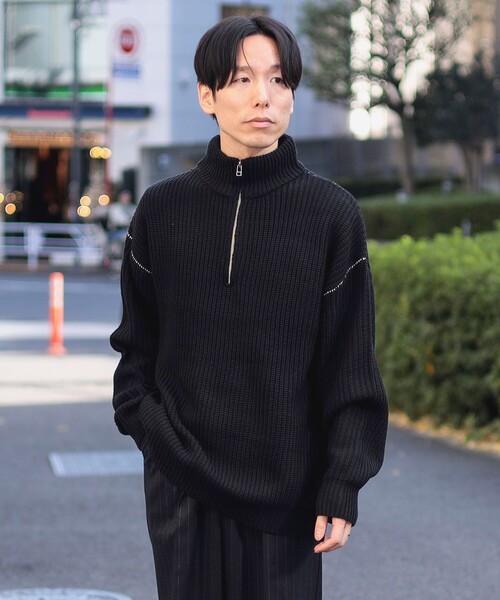 セール】【ユニセックス】ハーフジップ 片畦 ニット（ニット/セーター