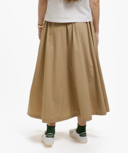 ストレッチタイプライター ギャザー フレアスカート マキシ丈