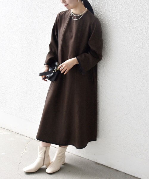 セール】SHIPS any: ヘリンボーン パイピング フレア ワンピース